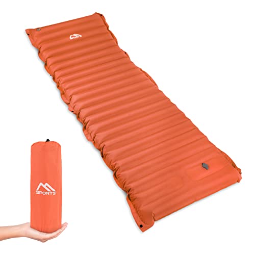 MSPORTS Camping Isomatte Premium, Schlafmatte Ultraleichte Isomatte für Outdoor mit Fußpresse Pumpe Feuchtigkeitsbeständig für Wandern Backpacking Camping Strand (Orange)