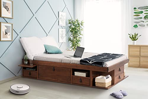 Funktionsbett Bali 140x190 Karamell - Schrankbett mit viel Stauraum u. Schubladen, optimal für kleine Schlafzimmer - Bett mit Aufbewahrung aus Kiefer Massivholz – Schubladenbett inkl. Lattenrost…