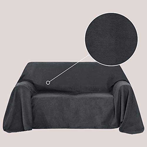 Deconovo Sofa Überwurf Bettüberwurf Sesselbezug Tagesdecke Wildleder Optik 210x280 cm Anthrazit