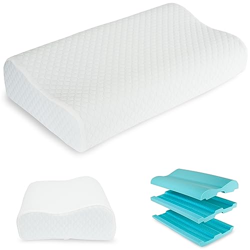 Nackenstützkissen Höheneinstellbares aus Memory Foam Orthopädisches und Ergonomisches Kopfkissen für Bett Kissen Hilft bei Nackenschmerzen Nackenstütze und Anti Schnarch Waschbarem Polyes. Bezug