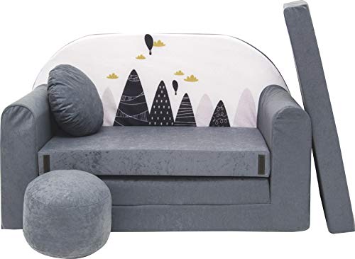 Pro Cosmo Kindersofa Bettfunktion 3in1 Sofa + Gratis Polsterhocker und Kissen Kindermöbel Set - AX2