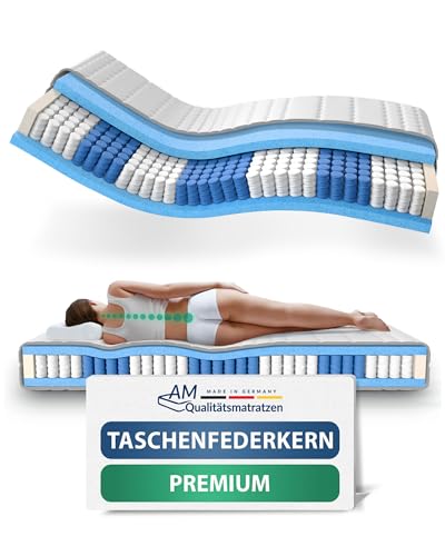 AM Qualitätsmatratzen Hochwertige 7-Zonen Taschenfederkernmatratze 100x220 cm - 24 cm Premiumhöhe - Tonnentaschenfederkernmatratze 100x220cm - H3