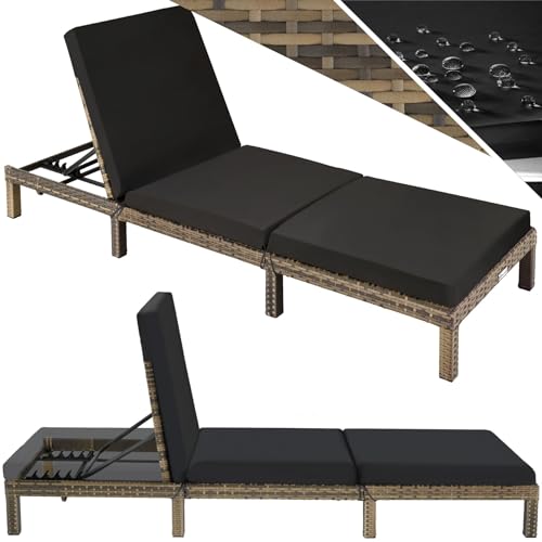 tectake® Polyrattan Sonnenliege mit 6-Fach höhenverstellbarer Rückenlehne, Outdoor Daybed mit bequemer Polsterauflage, Gartenliege Rattan für drinnen und draußen, pflegeleicht und stabil - Natur