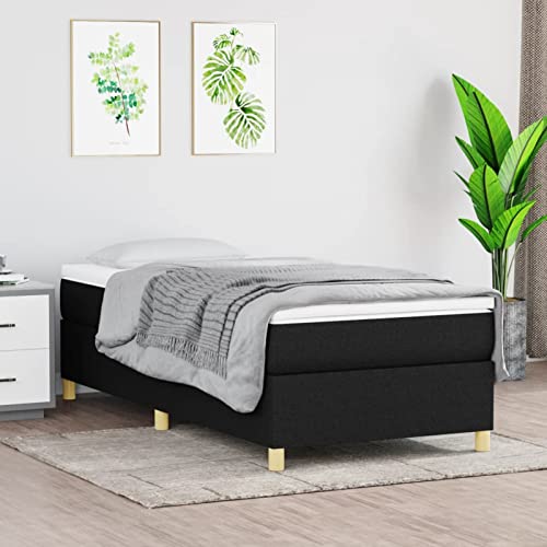 Homgoday Boxspringbett Bett Bettgestell Polsterbett Lattenrahmen Einzelbett | Doppelbett Rahmenbettgestell Bettrahmen ohne kopfteil Bett für Schlafzimmer Schwarz 90x190 cm Stoff