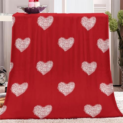 Flauschig Weich und Warme Flanelldecke für Bett und Couch 180 x 200 cm Grafikdruck Mit Rotem Herz Flanelldecke als Sofadecke Wohndecke oder Tagesdecke
