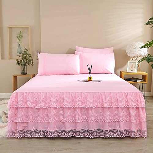 Yinghesheng Mikrofaser Bettrock Faltenresistent Tagesdecke Rüschen Rosa 150x200cm Bett Rock Betthusse Ausbleichen Beständig Wrap-Around Bettvolant Erwachsenen/Kinderzimmerdekor