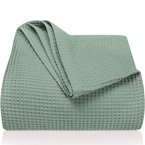 LAYNENBURG Premium Tagesdecke 180 x 220 cm - Waffelpique 100% Baumwolle - leichte Wohndecke Waffeloptik - Baumwolldecke als Bett-Überwurf, Sofa-Überwurf, Couch-Überwurf - Sofa-Decke (Mintgrün)