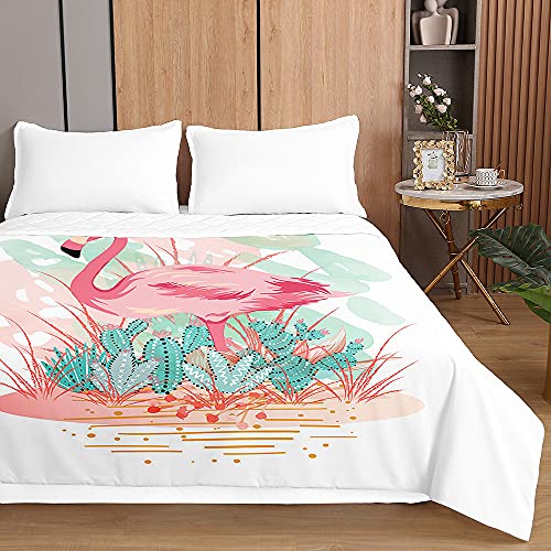 Tagesdecken Bettüberwurf, Chickwin Flamingo Drucken Sommer Tagesdecke mit Prägemuster Wohndecke aus Mikrofaser Bettdecke für Einzelbett Doppelbett oder Kinder (Kaktus Flamingo,180x220cm)