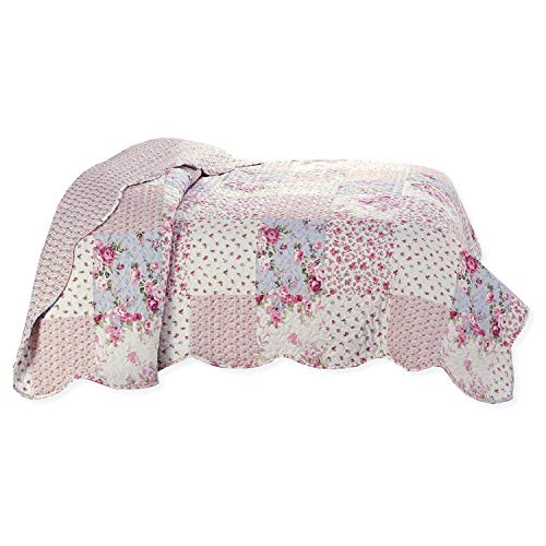 Delindo Lifestyle Tagesdecke Patchworkdecke Rosen im Landhausstil, Bettüberwurf im Patchwork Design, 140x210 cm