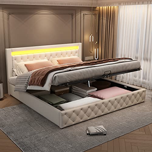 Zravenna Boxspringbett Polsterbett 180x200 cm Weiß, Funktionsbett Doppelbett mit Lattenrost & Kopfteil, PU Bett mit Stauraum, Tragfähigkeit 220 kg, Ohne Matratze