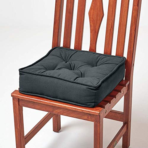 Homescapes gepolstertes Sitzkissen 40 x 40 cm, anthrazit-grau, 10 cm hohes Stuhlkissen mit Bändern, Stuhlpolster/Matratzenkissen für Stühle, Bezug aus 100% Baumwolle