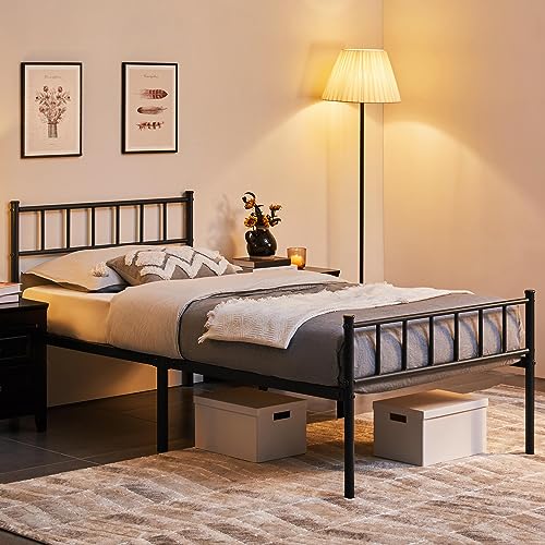 Yaheetech Metallbett 90 x 200 cm Bettrahmen mit Kopfteil Bettgestell aus Metall Gästebett mit Lattenrost für Schlafzimmer Gästezimmer Schwarz