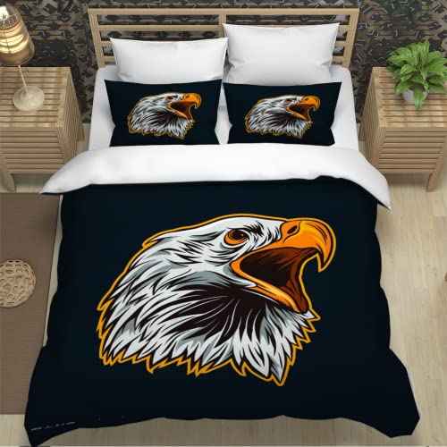 XPINGO Kinder Bettwäsche Adler 155x220 cm 3teilig Jungen und Mädchen 100% Mikrofaser Sommer Weiche Winter Warm Bettbezüge 3D Abstraktes Tier Bettbezug mit 2 Kissenbezüge 80x80 cm