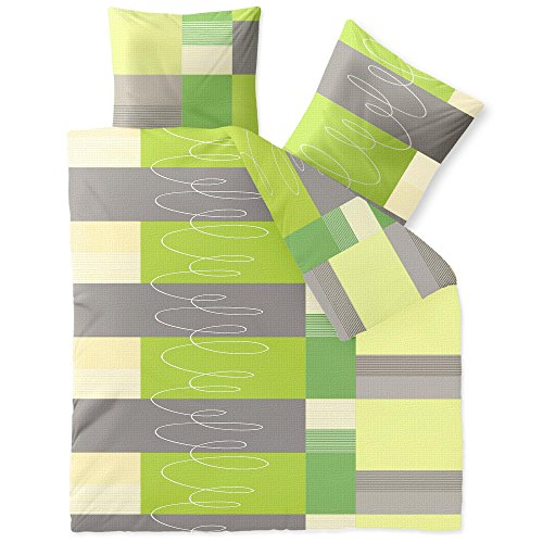 CelinaTex Enjoy Bettwäsche 200 x 200 cm 3teilig Baumwolle Bettbezug Seersucker Ellen Streifen Kreise Grau Grün Weiß