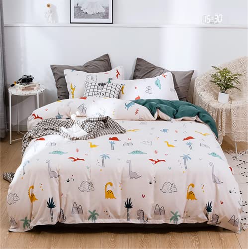 Koudi Dino Bettwäsche 140x200cm 2Teilig Jungen Mädchen Bettwäsche Cartoon Dinosaurier Muster Wendebettwäsche 100% Mikrofaser Kinder Bettbezug mit Kissenbezug 70x90 cm