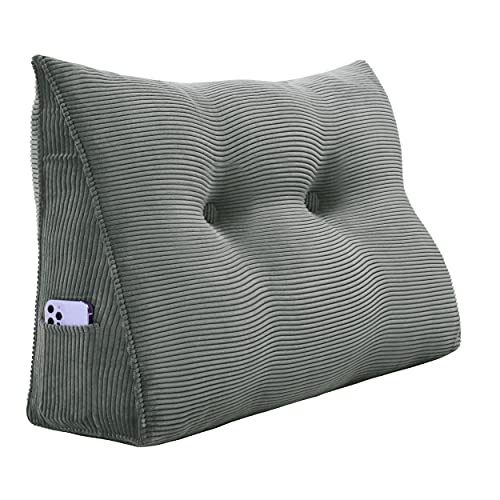 Johnear Keilkissen Lesekissen für Bett und Sofa Lehnenkissen, Rückenkissen Kopfteil Bett Rückenlehne Großes Dreieckiges Lendenkissen （Grau, 80cm）