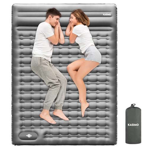 KASIMO isomatte selbstaufblasend 2 Personen 140x200cm luftmatratze Camping 12cm Verdicktes doppelt iso campingmatte für Zelt Ultraleicht mit kopfkissen Grau