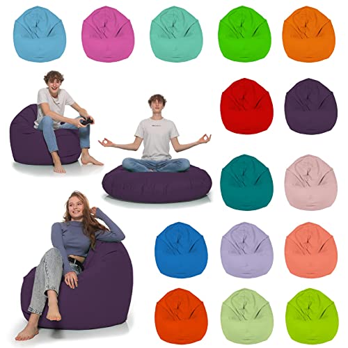 HomeIdeal - Sitzsack 2-in-1 Funktionen Bodenkissen für Erwachsene & Kinder - Gaming oder Entspannen - Indoor & Outdoor da er Wasserfest ist - mit EPS Perlen, Farbe:Lila, Größe:110 cm Durchmesser