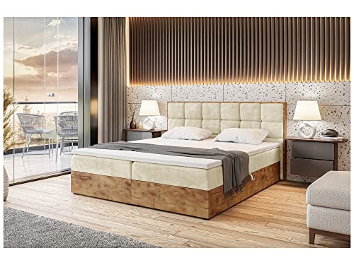 MEBLINI Boxspringbett mit Bettkasten - Gepolstert Doppelbett mit Matratze und Topper - Polsterbett mit Stauraum - Bett mit Kopfteil - Stauraumbett - Lofty 1-180x220 - H4/Beige Samt