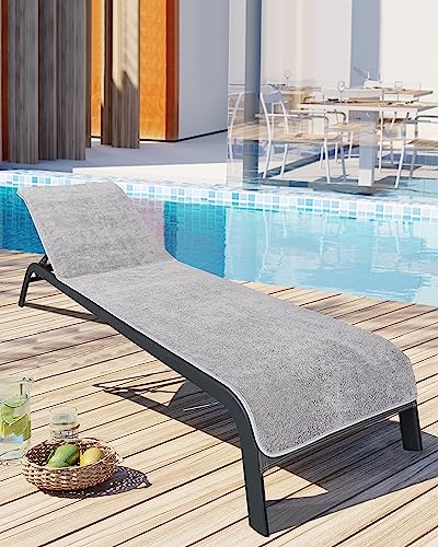 LAYNENBURG premium Schonbezug für Gartenliege - 100% Baumwolle - OEKO-TEX 100 - Frottee Handtuch-Bezug Sonnenliege - Liegenbezug mit Umschlag für Standliege, Liege-Stuhl (75x200 cm Grau)