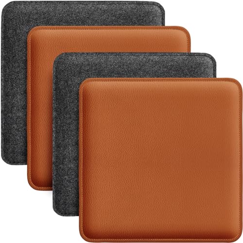 Miqio Design Sitzkissen | Wendekissen Rechteckig aus Filz und Kunstleder | Stuhlkissen 35x35 cm | 4er-Set | Sitzauflage für Bank und Stuhl | Dunkelgrau-Cognac