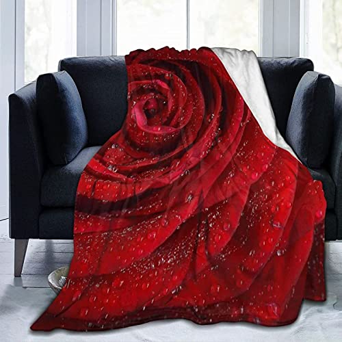 Kuscheldecke 80x150 Rote Rose, Flanell Fleecedecke 3D Romantisches Thema Weiche und Warme Decke, als Sofadecke Wohndecke Tagesdecke Wolldecken, für Kinder Erwachsene