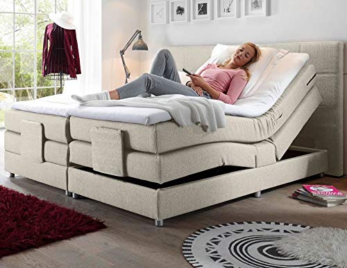 Froschkönig24 Manolo elektrisches Motor Boxspringbett 180x200cm Verstellbar Ehebett Bett Beige, Ausführung:Variante 2