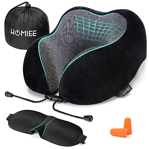 HOMIEE Nackenkissen Flugzeug, Reisekissen Auto, Memory Foam Orthopädisches Kissen, Nackenhörnchen Travel Neck Pillow, Ergonomisches Nackenstützkissen für Schlafen Büro Reisen
