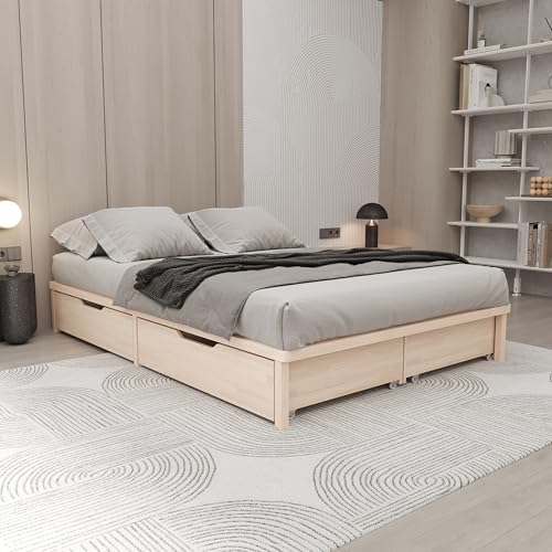 Bettgestell 140x190 cm Lisette mit Lattenrost mit Füßen – Futonbett aus Vollholz mit Rollrost – Bettrahmen bis 300 kg belastbar – stabiles Holzbett ­– unbehandeltes FSC®-zertifiziertes Massivholz