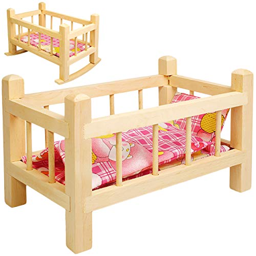 alles-meine.de GmbH 2 in 1: Puppenbett & Puppenwiege - aus Holz - UMBAUBAR - mit Bettzeug - Mädchen Farben - 34 cm lang - Bett aus Naturholz - für Puppen - Decke & Kopfkissen..