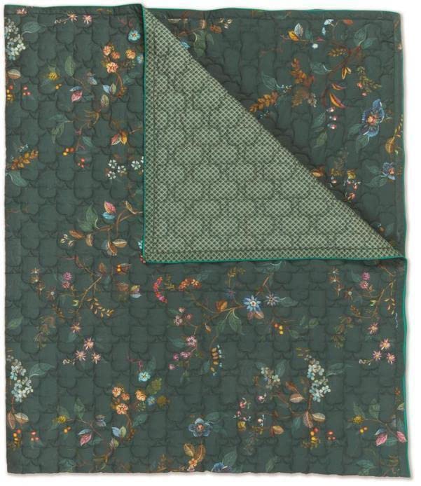PiP Studio Tagesdecke Kawai Flowers Farbe Dunkelgrün Größe 150 x 200 cm