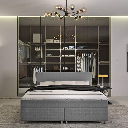 INNOCENT® - P4 | Boxspringbett 200x220 in Grau Stoff | 7-Zonen & 3D-Air 6cm | Bonell-Federkernmatratze | H2 Härtegrad | Boxbett für Hotels | HB00