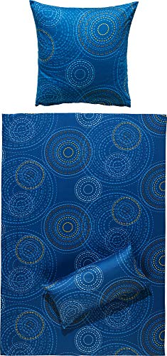 Erwin Müller Bettwäsche, Bettgarnitur Mako-Satin Kreise dunkelblau Größe 135x200 cm (40x80 cm) - feinste Baumwolle, angenehmes Schlafklima, mit praktischem Reißverschluss