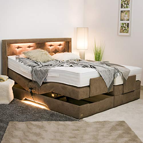 PAARA Luxus Boxspringbett Paris Night GM | 10.000 Newton Motorleistung | LED | Antirutsch-Matten | Royal-WS® Taschenfederkern Matratze mit GELAX® Topper Kern | Made in Germany (120 x 200 cm)