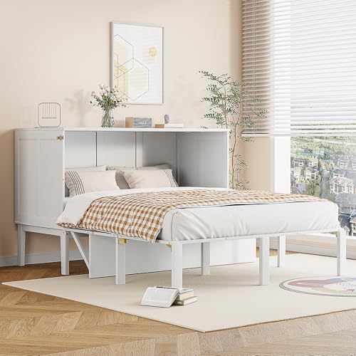 KecDuey Schrankbett 140x200cm, Schrankklappbett Jugendbett, Wandbett mit Lattenrost, Wandklappbett, vertikales Schrankbett mit Lattenrost (Weiß)