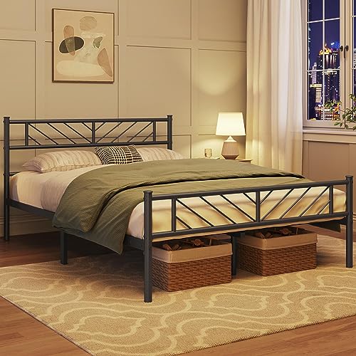 Yaheetech Metallbett 140 x 200 cm Minimalistischer Bettrahmen mit Kopfteil Gästebett mit Lattenrost für Schlafzimmer Gästezimmer 32cm Höhe unter dem Bett Schwarz