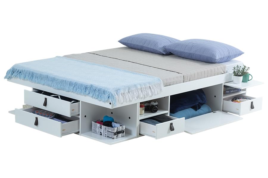 Bett mit Stauraum Bali 140x200 Weiss - Bett mit Bettkasten u. viel Stauraum, ideal f. kleine Schlafzimmer - Bett mit Aufbewahrung inkl. Lattenrost - Praktisch, Robust und Stilvoll