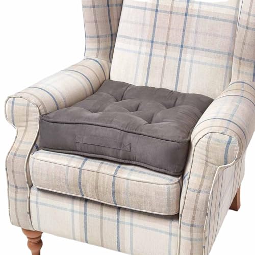 Homescapes Dickes Sitzkissen 50x50 cm grau, 10 cm hohe Sesselauflage/Sitzerhöhung mit Velours-Bezug, festes Bodenkissen mit Tragegriff
