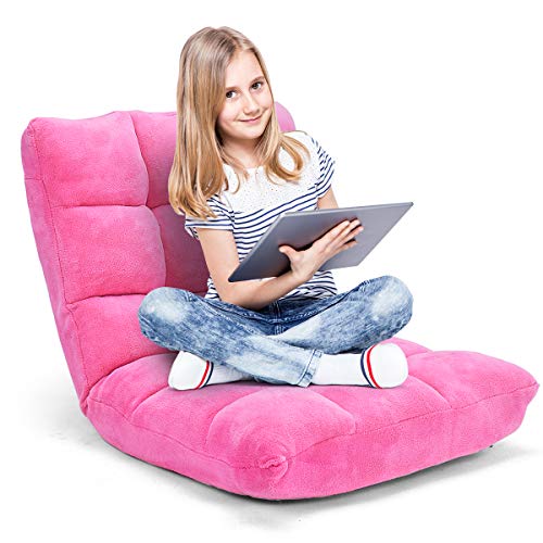 RELAX4LIFE Bodenstuhl Faltbar, Lazy Sofa, Meditationsstuhl, Bodensessel mit Verstellbarer Lehne, für Zuhause oder Büro, Farbewahl (Pink)