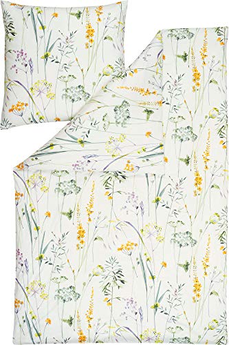 ESTELLA Bettwäsche Melis Interlock-Jersey lindgrün-apricot-wollweiß Größe 155x200 cm (80x80 cm)