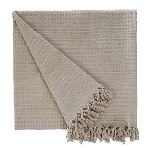 Class Home Collection® Tagesdecke 220x240 Baumwolle Bettüberwurf mit Fransen Wohndecke Sofadecke Waffelpique extra groß Oeko-Tex® Cappuccino