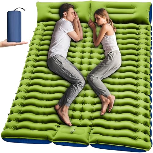 Yuzonc Camping Isomatte Selbstaufblasend, Verdicktes Doppel Camping Matratze, Ultraleicht Luftmatratze Camping für 2 Personen Aufblasbare mit Fußpumpe & Kissen für Outdoor, Wandern, Zelt