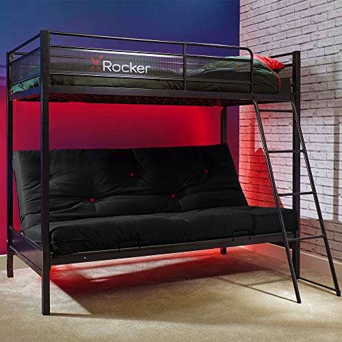 X-Rocker Stronghold Dreifach-Etagenbett, Einzelbett, Doppelbett, Futon-Sofabett, massiver Metallrahmen, Kinderzimmermöbel, Gaming-Bett-Möbel, Bettgestell für Eltern und Kinder, Schwarz