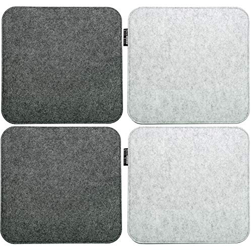 DuneDesign 4 Filz Sitzkissen Eckig 35x35cm Stuhlkissen Sitzauflage 8mm Hellgrau Grau