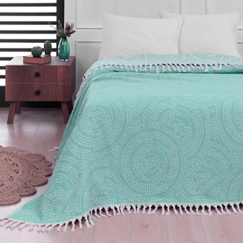 Mixibaby Tagesdecke Wohndecke Wendedecke Kuscheldeck Sofadecke Couchdecke Mandala 200x230, Farbe:Mint