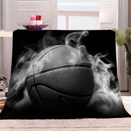 Weiche Kuscheldecke, Flauschige Flanell Warmes Wohndecke 180x200cm, Basketball Sofadecke Waschbar Tagesdecke, Schwarz Flauschdecke Für Kinder Jungen Erwachsene