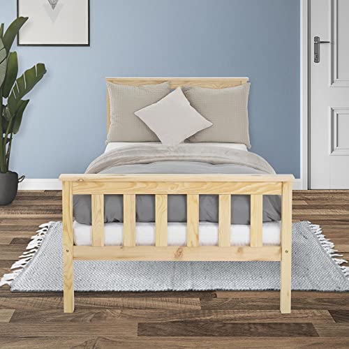 ML-Design Holzbett 90x200 cm Natur, Kiefernholz, Massivholz Bettgestell mit Lattenrost und Füße, Einzelbett mit Kopf- und Fußteil, Bett für Kinder und Erwachsene, Massivholzbett Kinderbett Jugendbett