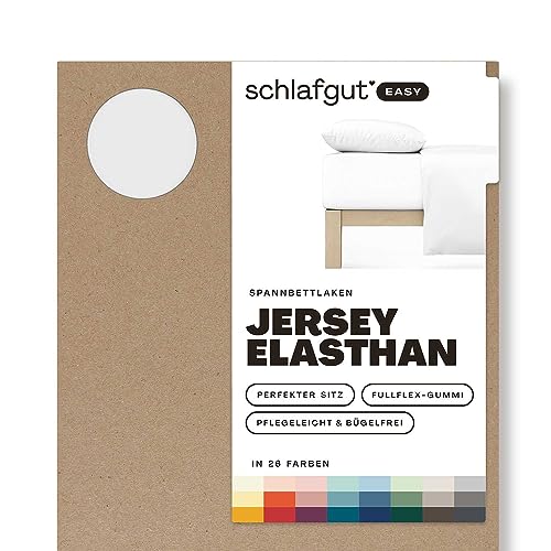 Schlafgut Easy Jersey Elasthan Spannbettlaken 90x190 bis 100x220 Full-White, Spannbetttuch aus superweicher Baumwolle mit Elasthan