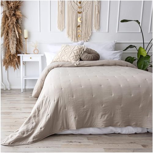 CalmyHOME Bettüberwurf Tagesdecke Bett Überwurf 200x220cm Sofaüberwurf Steppdecke Sofa Decke Überwurfdecke Tages Decken Betthusse XXL Überdecke Gesteppte Tagesdecken gesteppt Quilt (Beige)