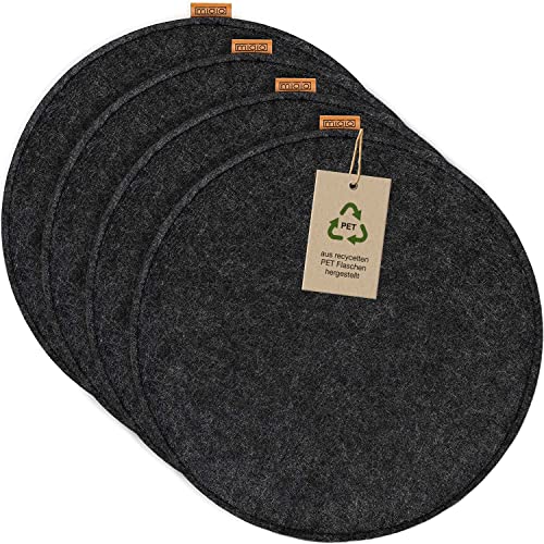 Miqio Design Sitzkissen Rund aus Filz mit Antirutschnoppen | Nachhaltig aus recycelten PET Flaschen | ø35 cm | 4er-Set | Waschbare Stuhlkissen rutschfest | Sitzauflage für Bank und Stuhl | Dunkelgrau